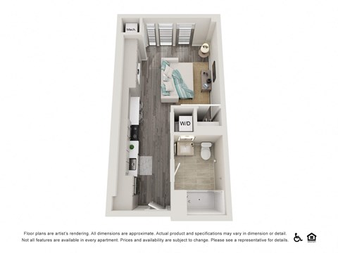 Floor plan for studio, 1 bath, 438 sqft